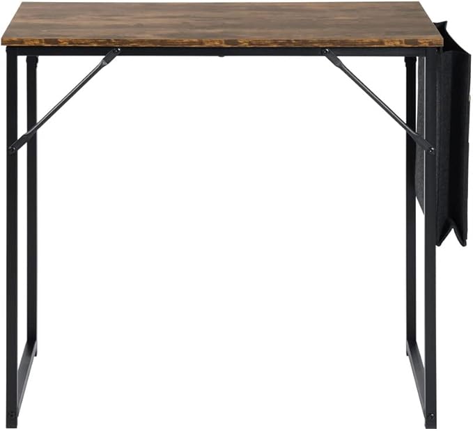 FurnitureR 31.5 inch Small Study Writing Table with Storage Bag Space Saving for Home Office, Modern PC Metal Frame Computer Desk, Black/Brown