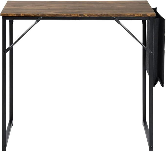 FurnitureR 31.5 inch Small Study Writing Table with Storage Bag Space Saving for Home Office, Modern PC Metal Frame Computer Desk, Black/Brown