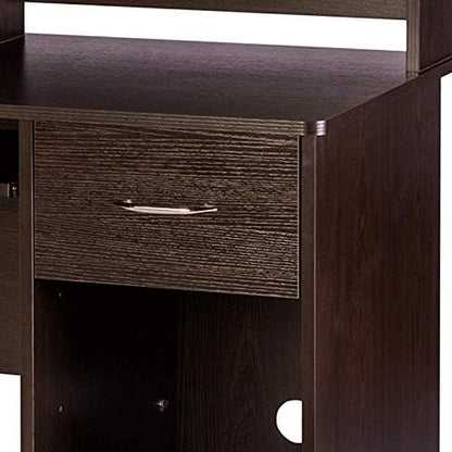 OneSpace Essential Computer Desk, Hutch with Pull-Out Keyboard, Espresso