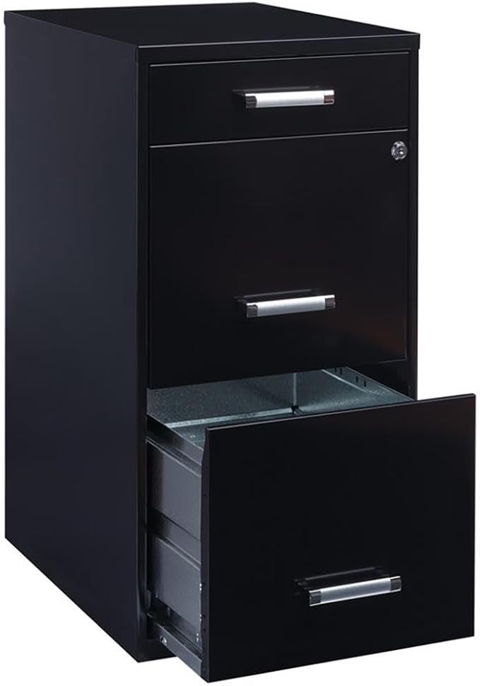 Scranton & Co 27.32" H x 18" D 3-Drawer Modern Metal Filing Cabinet with Pencil-Drawer, High-Sides, Letter Size, Patented Glide Suspension, for Small Office/Home Office, in Black