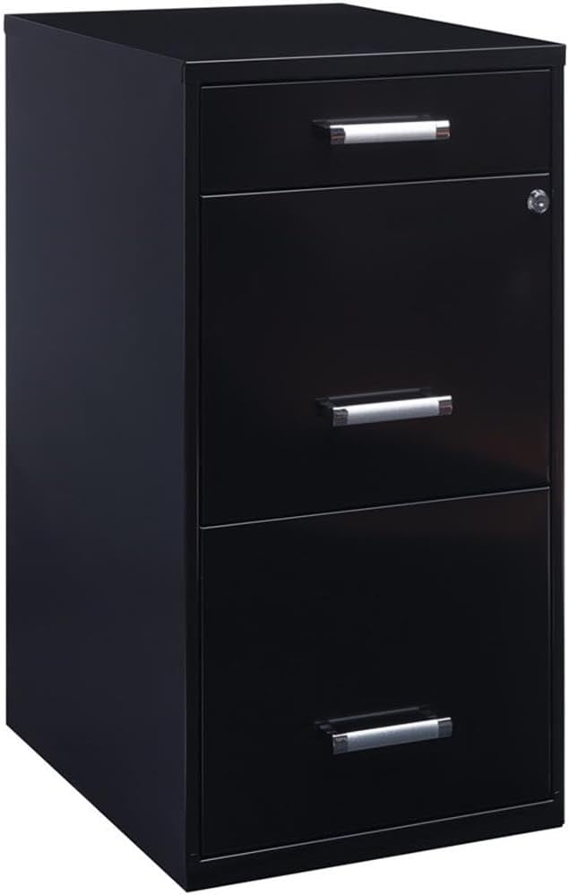 Scranton & Co 27.32" H x 18" D 3-Drawer Modern Metal Filing Cabinet with Pencil-Drawer, High-Sides, Letter Size, Patented Glide Suspension, for Small Office/Home Office, in Black