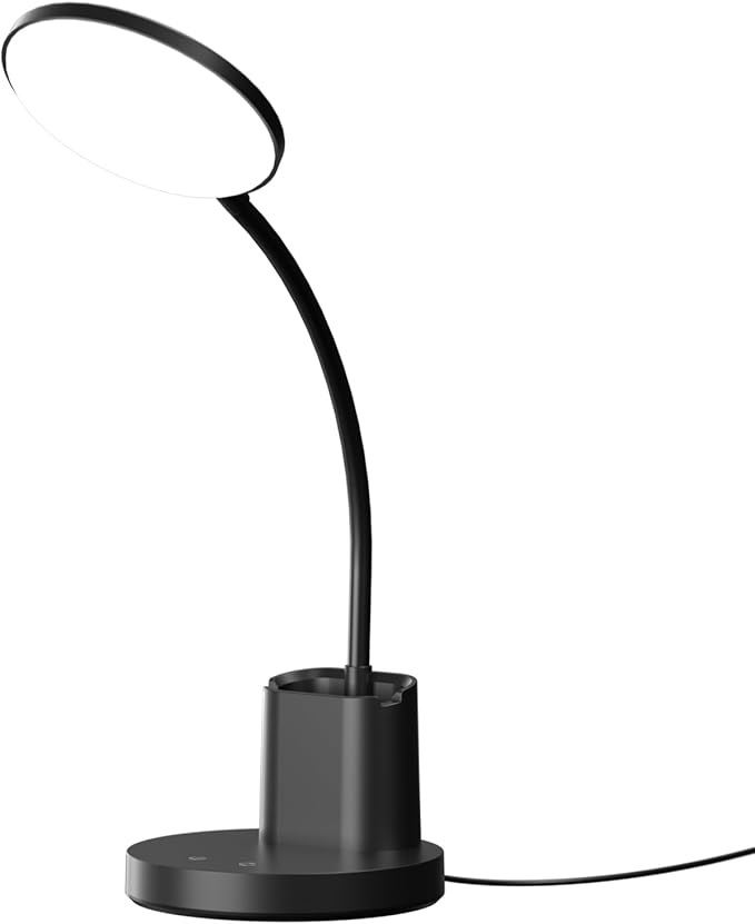 comzler Small Desk Lamp, LED Desk Lamps with Pen Phone Holder, Black Desk Light for Home Office,8W 3 Modes Dimmable LED Desk Light for Kids, Desktop Study Lamps for Bedrooms