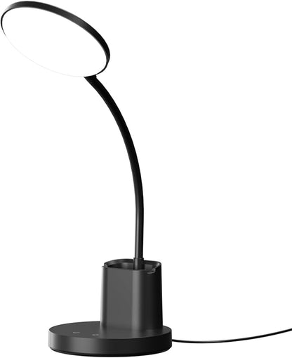 comzler Small Desk Lamp, LED Desk Lamps with Pen Phone Holder, Black Desk Light for Home Office,8W 3 Modes Dimmable LED Desk Light for Kids, Desktop Study Lamps for Bedrooms