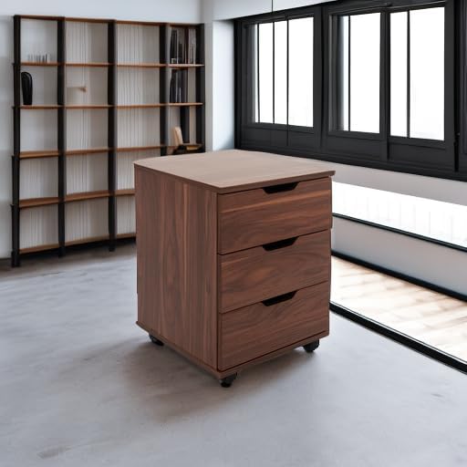 Farini 3-Drawer Vertical Filing Cabinet Rolling Wood Mobile File Cabinets Under Desk for Home Office with Casters (Brown Walnut, Non-Assembled)
