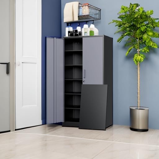 Yizosh Metal Storage Cabinet with Locking Doors and 5 Adjustable Shelves, 72" Garage Storage Cabinet Steel Lockable for Office,Home,Garage