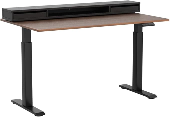 FEZIBO 48 x 24 Inch Height Adjustable Electric Standing Desk with Double Drawers, Stand Up Desk with LED Strips, Sit Stand Desk with Monitor Stand, Blcak Walnut