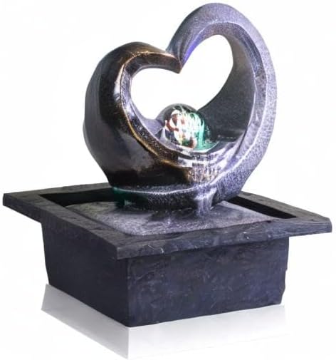 Ferrisland Tabletop Water Fountain, Zen Meditation Indoor Waterfall Fountain, Heart Shape Decoration with LED Light for Home Office Bedroom Relaxation Decor, Gift Ideas