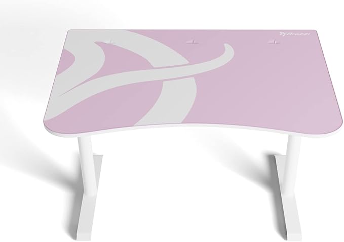 Arozzi Arena Fratello Curved Gaming and Office Desk with Full Surface Water Resistant Desk Mat Custom Monitor Mount Cable Management Cut Outs Under The Desk Cable Management Netting - Pink