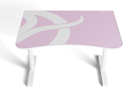 Arozzi Arena Fratello Curved Gaming and Office Desk with Full Surface Water Resistant Desk Mat Custom Monitor Mount Cable Management Cut Outs Under The Desk Cable Management Netting - Pink