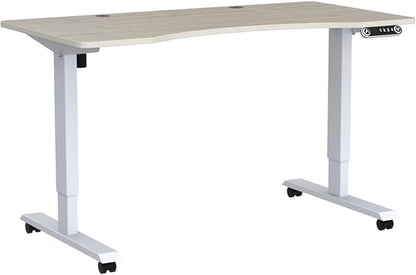 Adjustable Height Electric Standing Desk - 55 x 30 Inch Sit Stand Computer Desk with Splice Board, Stand Up Desk Table for Home Office, White Frame/Oak Top(with Radian)