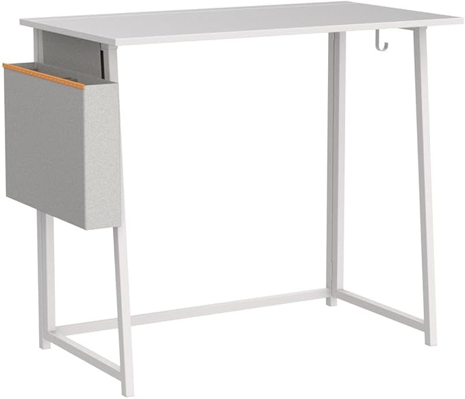 4NM 31.5" Small Desk with Storage Bag, Simple Assembly Folding Computer Desk Home Office Desk Study Writing Table for Small Space Offices - All White