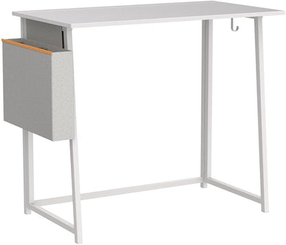 4NM 31.5" Small Desk with Storage Bag, Simple Assembly Folding Computer Desk Home Office Desk Study Writing Table for Small Space Offices - All White