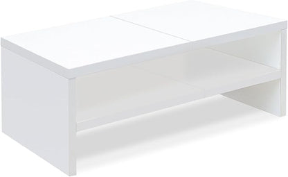 TEAMIX 2 Tier White Monitor Riser Stand, Wood Desktop Stand with storage for Laptop/PC/Printer/Keyboard, TV Stand Shelf Home Office Desk Accessories