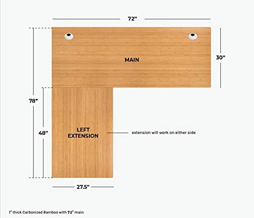 VWINDESK 72 x 30 x 1 Inch 100% Solid Bamboo Desk Table Top Only,for Standing Desk Home Office Desk with 60mm grommets(Right Angle)