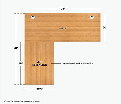 VWINDESK 72 x 30 x 1 Inch 100% Solid Bamboo Desk Table Top Only,for Standing Desk Home Office Desk with 60mm grommets(Right Angle)