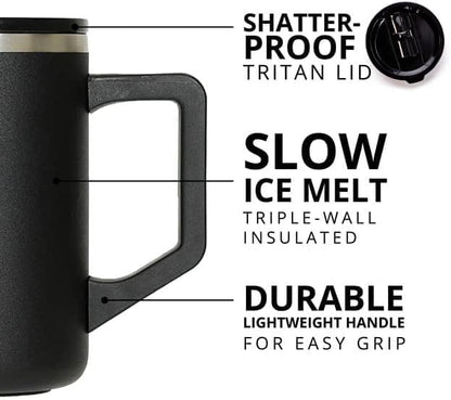Elemental Insulated Coffee Mug - Triple-Wall Stainless Steel Summit Travel Cup for Hot and Cold Drinks - Thermal Coffee Mug with Lid and Handle for Camping, Office & Travel 16oz - Black