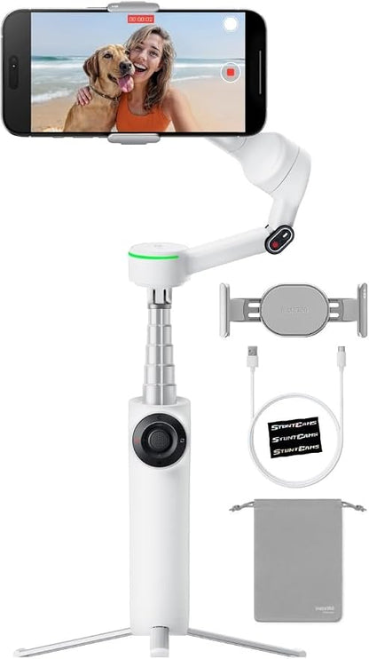 Insta360 Flow 2 PRO Gimbal Stabilizer for Smartphone, AI-Powered Tracking, 3-Axis Stabilization, Built-in Tripod, Portable & Foldable, Deep Track 4.0 Auto Tracking Phone Stabilizer Creator - White