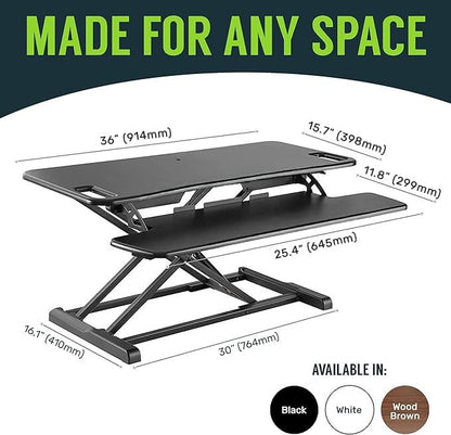 TechOrbits OF-S06-2 Desk Converter-37-inch Height Adjustable, MDF Wood, Sit-to-Stand Rise-X Pro Black, 36"