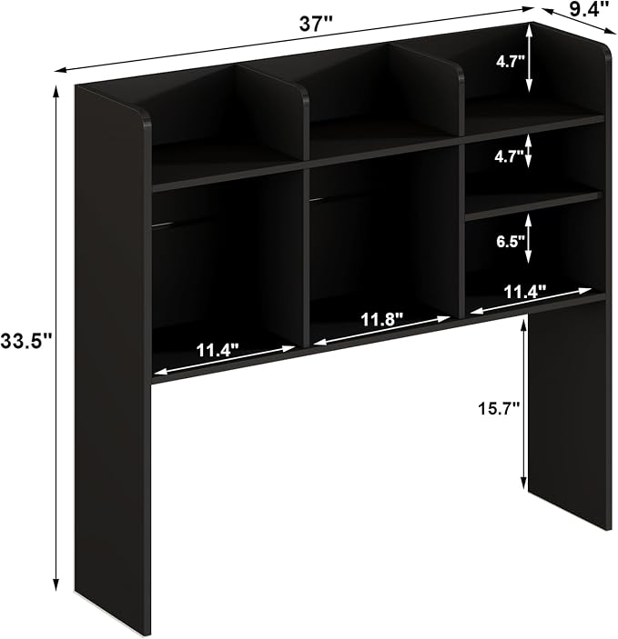 ChooChoo Desktop Bookshelf, Wood Desk Hutch Organizer with 7 Shelves for Computer Desk, Desktop Shelf Bookshelf Storage for College Dorm Office Home, Black