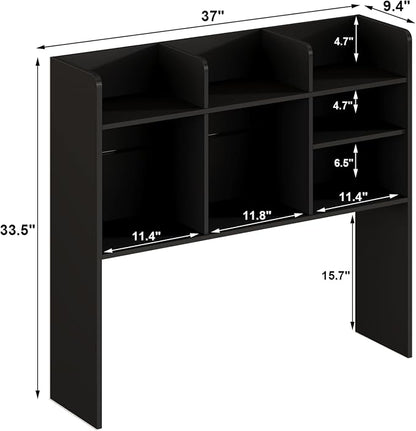 ChooChoo Desktop Bookshelf, Wood Desk Hutch Organizer with 7 Shelves for Computer Desk, Desktop Shelf Bookshelf Storage for College Dorm Office Home, Black