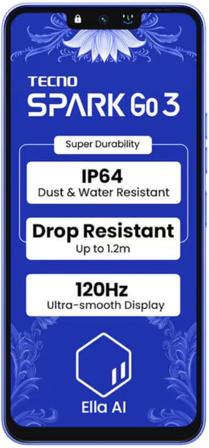 Tecno Spark 3 GO Ai 4G LTE (128GB + 4GB) (Compatible with Tmobile Mint Tello Boost Mobile and Worldwide) Dual SIM 6.74" 13MP Camera Model KN3 (Galaxy Blue)
