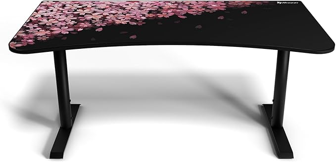 Arozzi Arena Special Edition Ultrawide Curved Gaming and Office Desk with Full Surface Water Resistant Desk Mat Custom Monitor Mount Cable Management Cut Outs - Flower