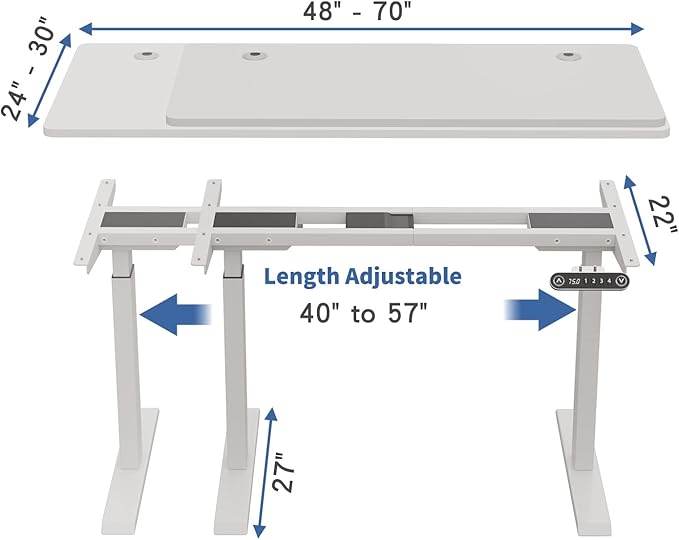 Dual Motor Standing Desk Frame, Electric Adjustable Stand Up Desk Base Workstation for Home and Office, Adjustable Desk Legs for 48'' to 70'' Desk Tops (White Frame only)