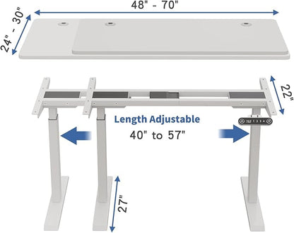 Dual Motor Standing Desk Frame, Electric Adjustable Stand Up Desk Base Workstation for Home and Office, Adjustable Desk Legs for 48'' to 70'' Desk Tops (White Frame only)