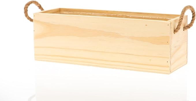 Wooden Planter Box with Handle, Rose Wood, Plastic Liner l Garden Decor l Restaurant and Wedding Decorations l Wedding Bouquets, Table Centerpiece, 12 x 4 Inches, (12x4 w Handle Set of 4, Rose Wood)