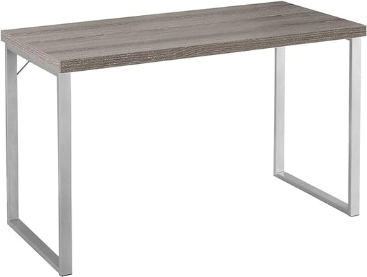 Monarch Specialties 7155 Computer Desk, Home Office, Laptop, 48" L, Work, Metal, Laminate, Brown, Grey, Contemporary, Modern Desk-48 L Dark Taupe Silver, 47.25" L x 23.75" W x 30" H