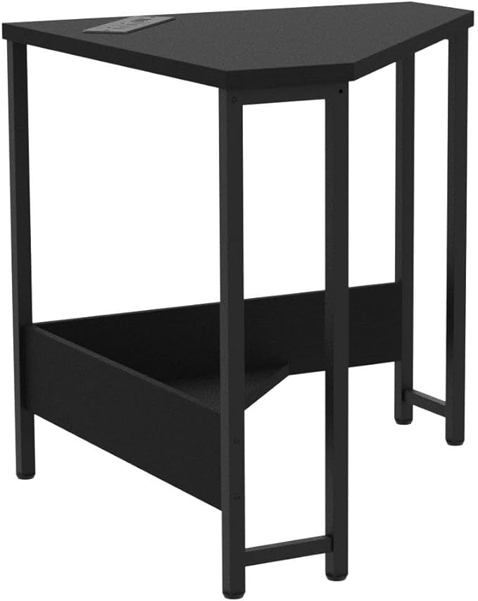 armocity Corner Desk Small Desk with Outlets Corner Table for Small Space, Corner Computer Desk with USB Ports Triangle Desk with Storage for Home Office, Workstation, Living Room, Bedroom, Black