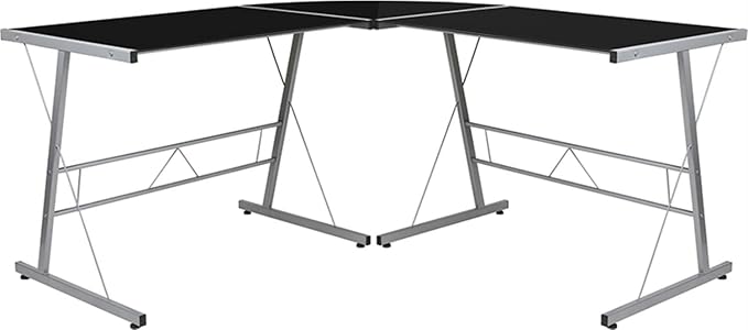 Flash Furniture Ginny L-Shaped Desk 83.5" Computer Corner Desk, Gaming Corner Desk, Home Office Corner Desk, Gaming Desk, Space Saving, Easy to Assemble, Black