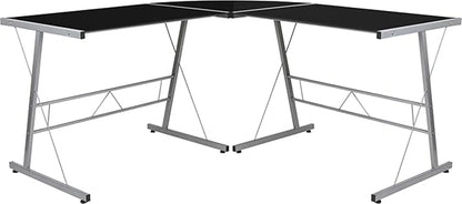 Flash Furniture Ginny L-Shaped Desk 83.5" Computer Corner Desk, Gaming Corner Desk, Home Office Corner Desk, Gaming Desk, Space Saving, Easy to Assemble, Black