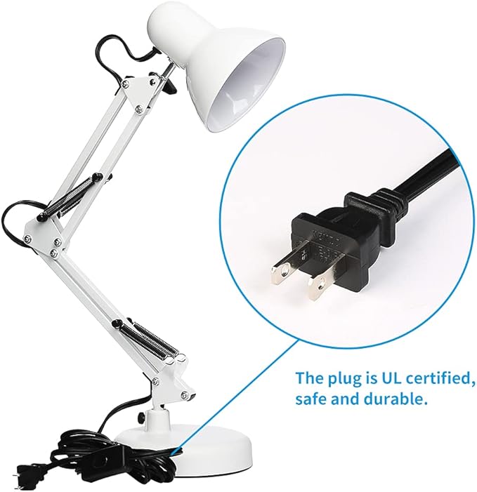Led Desk Lamp with Clamp - Swing Arm Desk Lamp with 1 LED Cold Light Bulbs 6500K - Folding Table Lamp，Used for Office, Work, Study, Dormitory Reading and Eye Protection (White-01)