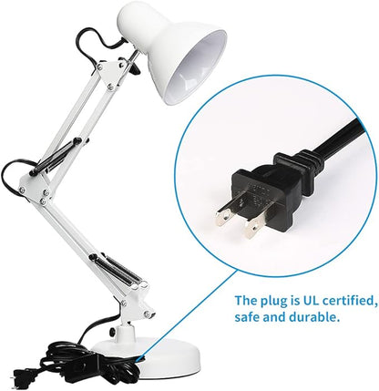Led Desk Lamp with Clamp - Swing Arm Desk Lamp with 1 LED Cold Light Bulbs 6500K - Folding Table Lamp，Used for Office, Work, Study, Dormitory Reading and Eye Protection (White-01)
