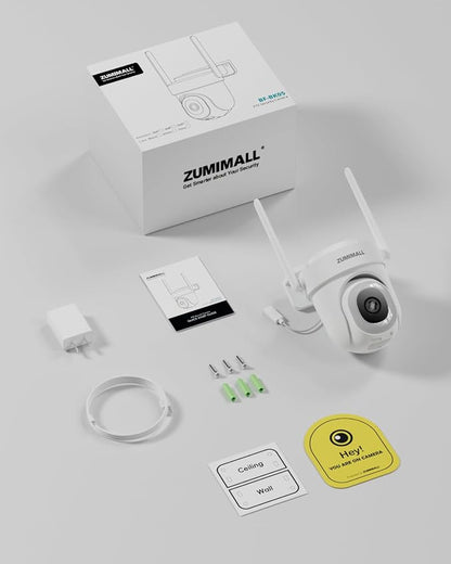 ZUMIMALL 2.5K Wired Cameras for Home Security, 2.4G/5G WiFi Outdoor Security Camera, 5MP, 24/7 Recording, AI Motion Detection, Cloud & SD Card Storage, 2-Way Audio, 360° PTZ Auto Tracking - 2-Pack