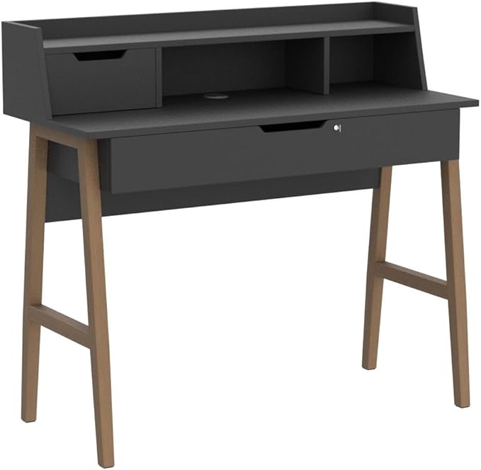 Roma Writing Desk - Elegant Wood Study Desk With Storage, Cable Holes & Drawers - Work Table for Home, Office, Dorm, Small Spaces - Compact Black Desk, 40x19x36.9” (black)