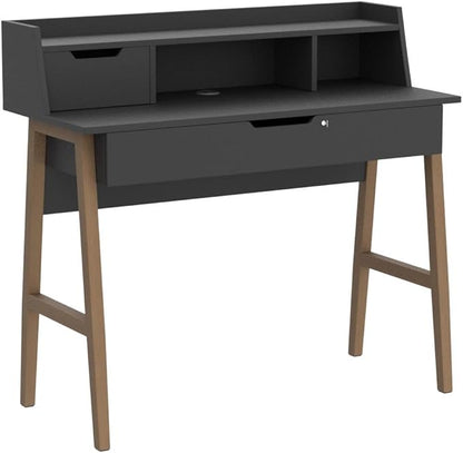 Roma Writing Desk - Elegant Wood Study Desk With Storage, Cable Holes & Drawers - Work Table for Home, Office, Dorm, Small Spaces - Compact Black Desk, 40x19x36.9” (black)