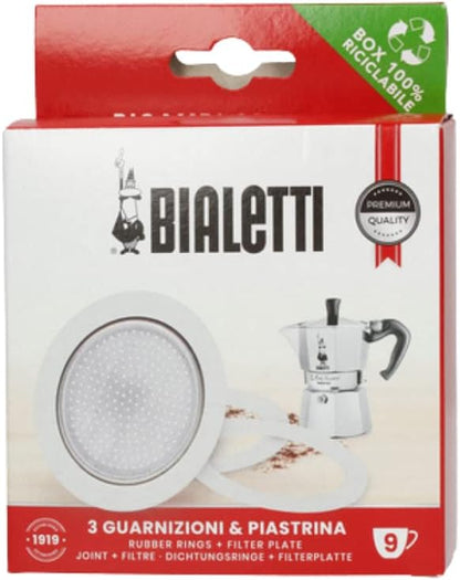 Bialetti BIA640310 Pack of 3 Gaskets + 1 Plate, Tz.9, Stainless Steel