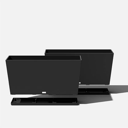 Veradek Midori Long Trough Planter (Black, 39 inch - 2 Pack with 2 Saucer Trays)