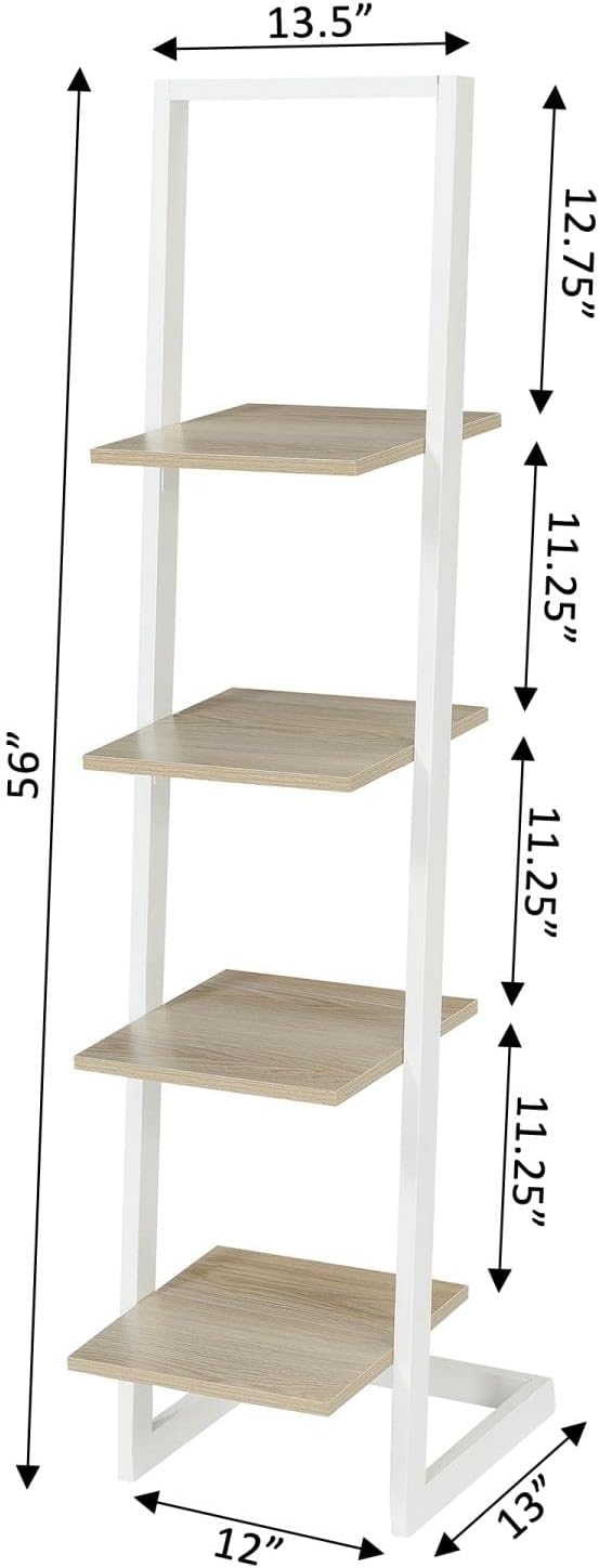 Convenience Concepts Designs2Go 4 Tier Ladder Bookshelf, Ice White / White