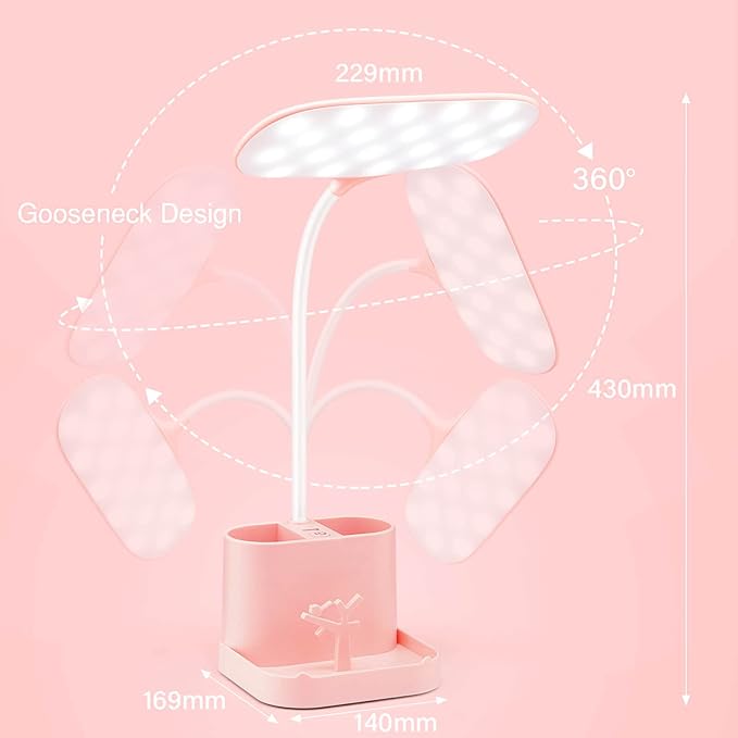 Mubarek Cute Desk Lamp Pink Lamp Cute Desk Accessories, 3 Modes 8W Dimmable Pink Desk Lamp+Organizers, Pink Desk Accessories Kawaii Desk Accessories, Cute Lamp Cute Desk Decor Cute Office Supplies