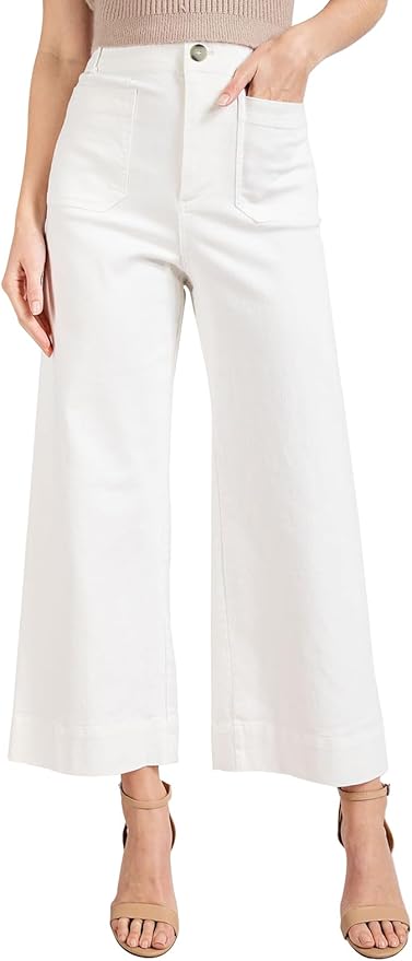 miduo Womens High Waisted Cropped Wide Leg Stretchy Straight Pants Trousers with Pockets