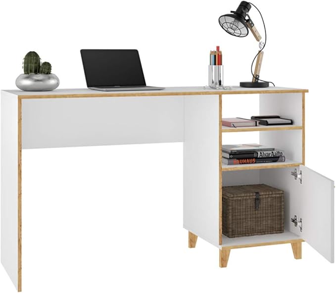 Manhattan Comfort Minetta Mid-Century Modern Home Office Desk, White