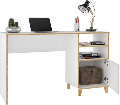 Manhattan Comfort Minetta Mid-Century Modern Home Office Desk, White