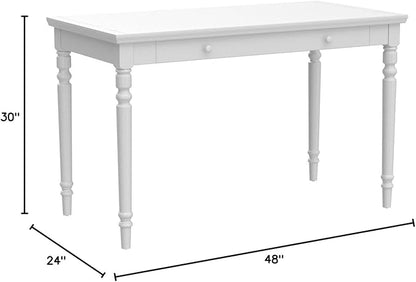 Leick Home Cottage White Turned leg Laptop Desk with Center Drawer, White