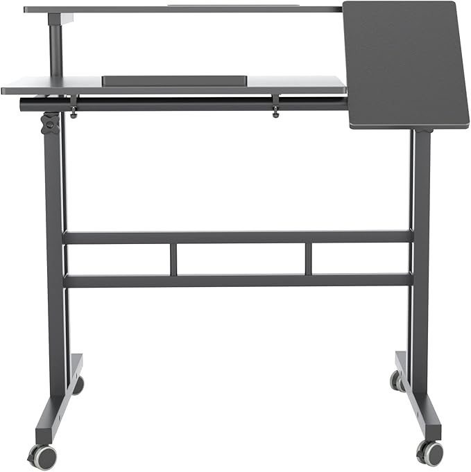 SDHYL 31.5 inches Movable Laptop Desk with Mouse Board Adjustable Height and Angle Anti-Slip Workstation Home Office Desk with Tablet Slot Portable Student Desk, Black, S7-ZS-101-2BK-US