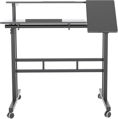 SDHYL 31.5 inches Movable Laptop Desk with Mouse Board Adjustable Height and Angle Anti-Slip Workstation Home Office Desk with Tablet Slot Portable Student Desk, Black, S7-ZS-101-2BK-US