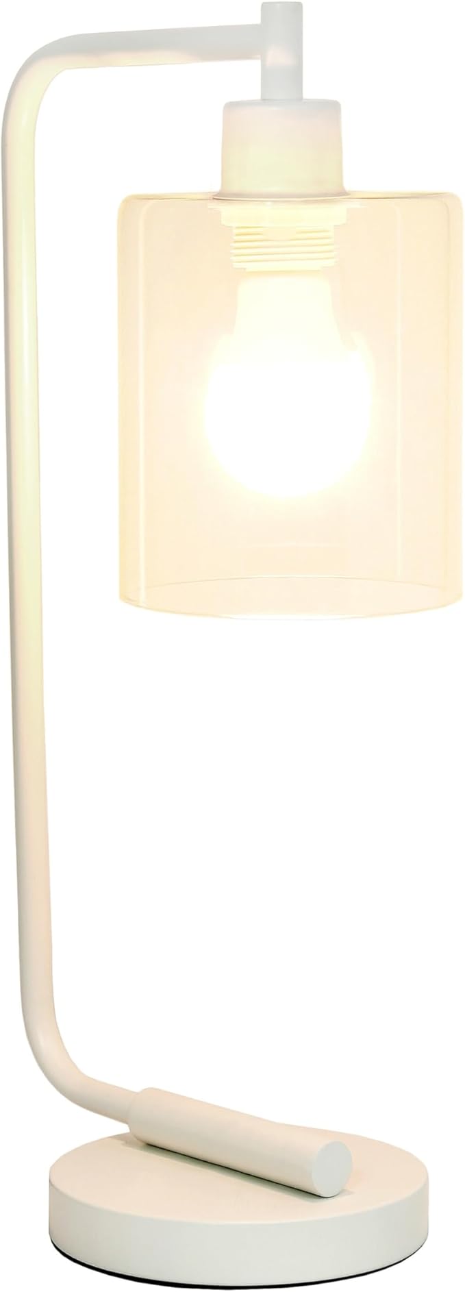 Simple Designs LD1036-WHT-LB 18.8" Industrial Bronson Antique Style Iron Lantern Desk Table Lamp with Glass Shade for Home Décor, Office, Living Room, Bedroom, White, with Feit LED Bulb Included