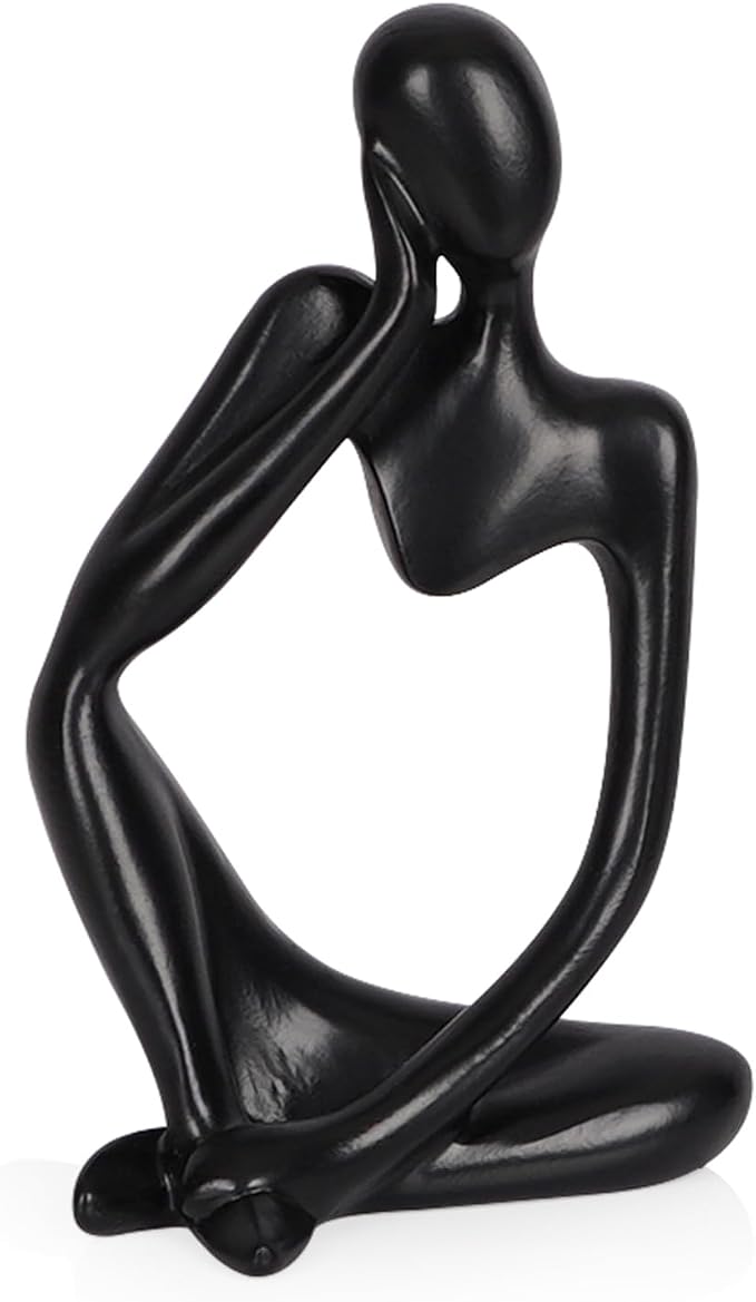 Sandstone Resin Thinker Style Abstract Sculpture Statue Collectible Figurines Home Office Bookshelf Desktop Decor (Small Black, Left)